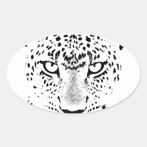 Black  White Leopard Eyes Oval Sticker