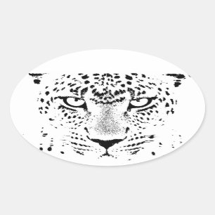 Black & White Leopard Eyes Oval Sticker