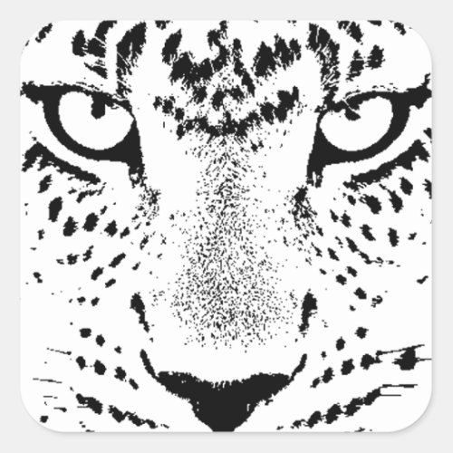 Black  White Leopard Eyes Square Sticker