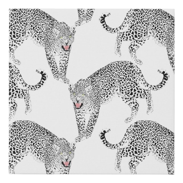 Black White Leopard Faux Canvas Print (Front)
