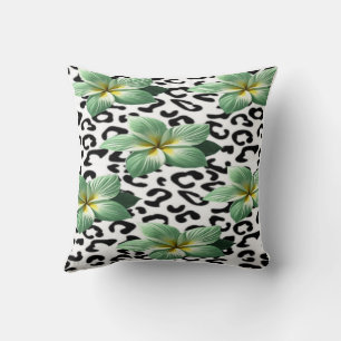 Black & White Leopard Floral Throw Pillow