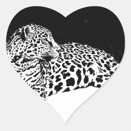 Black  White Leopard Heart Sticker