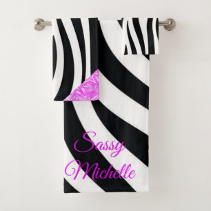 Black & White Leopard Hot Pink Bathroom Towel Sets