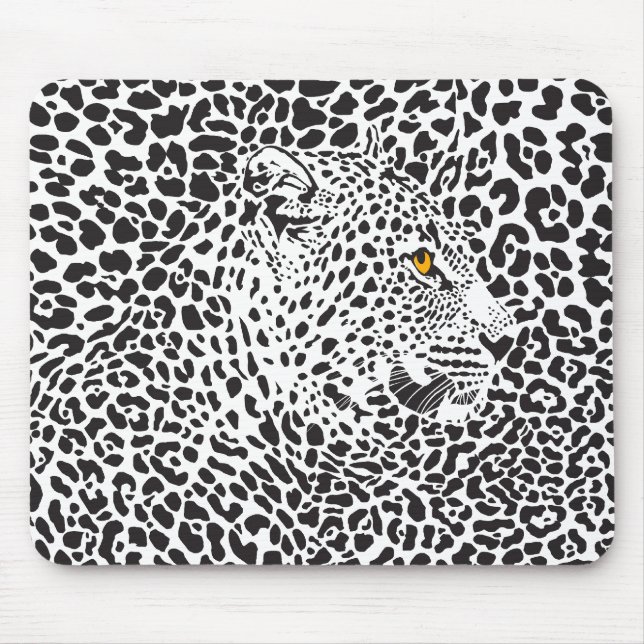 Black & White Leopard Illustration 2 Mouse Pad (Front)
