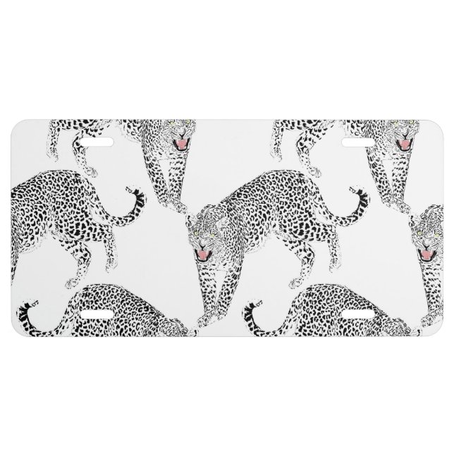 Black White Leopard License Plate (Front)