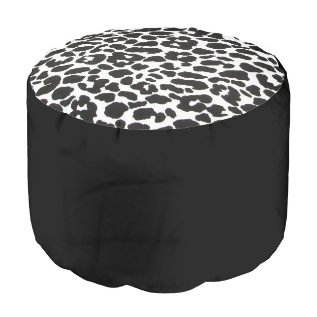 Black & White Leopard Ottoman Pouf (Angled Front)