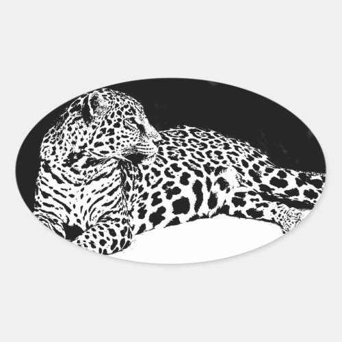 Black  White Leopard Oval Sticker