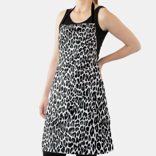 Black White Leopard Pattern Silver Glitter Apron