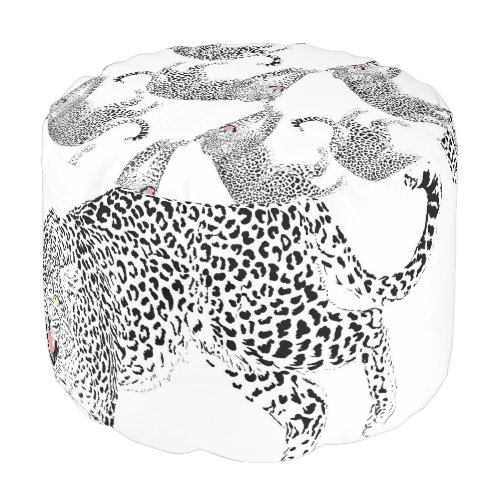 Black White Leopard Pouf