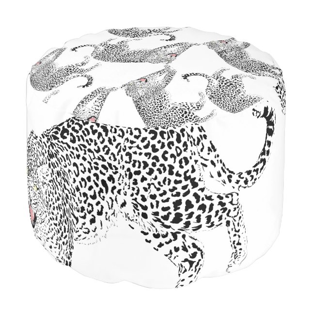 Black White Leopard Pouf (Angled Front)