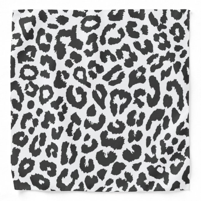 Black & White Leopard Print Animal Skin Patterns Bandana (Front)