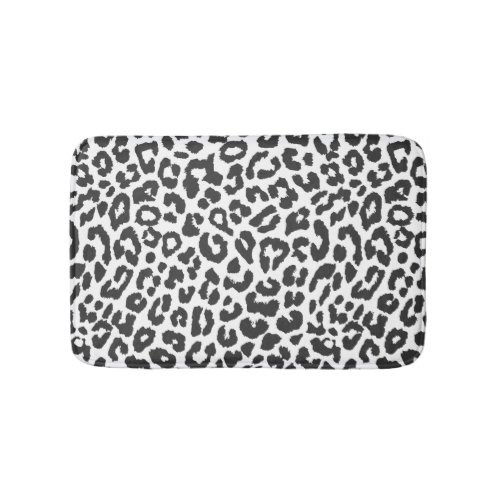 Black  White Leopard Print Animal Skin Patterns Bathroom Mat