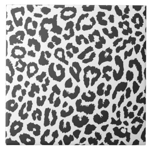 Black  White Leopard Print Animal Skin Patterns Ceramic Tile