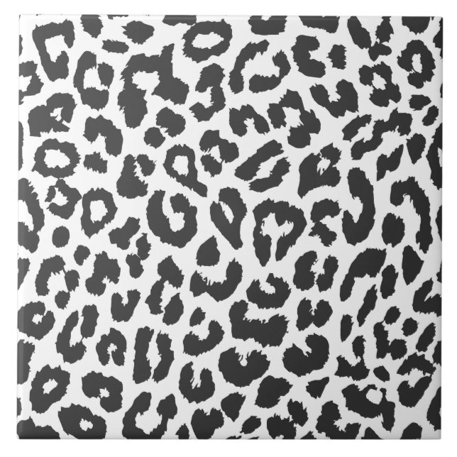 Black & White Leopard Print Animal Skin Patterns Ceramic Tile (Front)