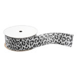 Black &amp; White Leopard Print Animal Skin Patterns Grosgrain Ribbon