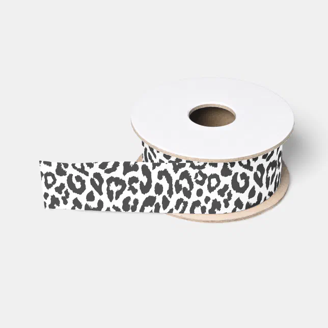 Black & White Leopard Print Animal Skin Patterns Grosgrain Ribbon | Zazzle