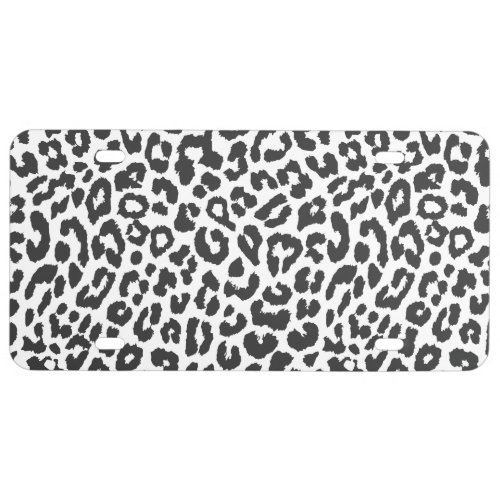 Black  White Leopard Print Animal Skin Patterns License Plate