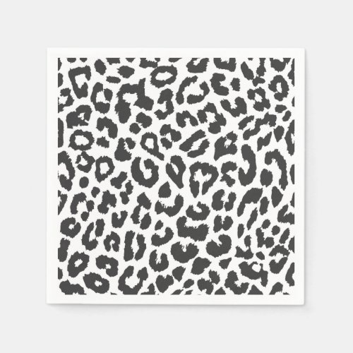 Black  White Leopard Print Animal Skin Patterns Paper Napkins