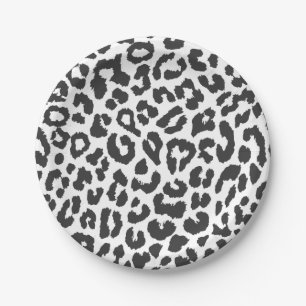 Black & White Leopard Print Animal Skin Patterns Paper Plates