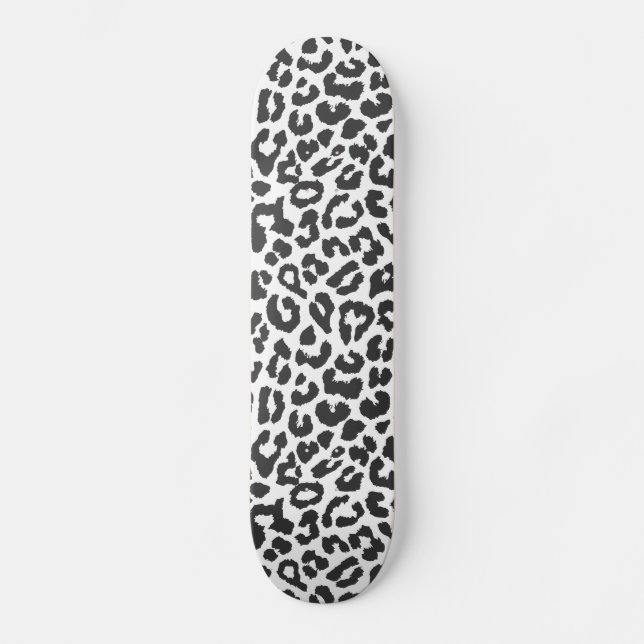 Black & White Leopard Print Animal Skin Patterns Skateboard Deck (Front)
