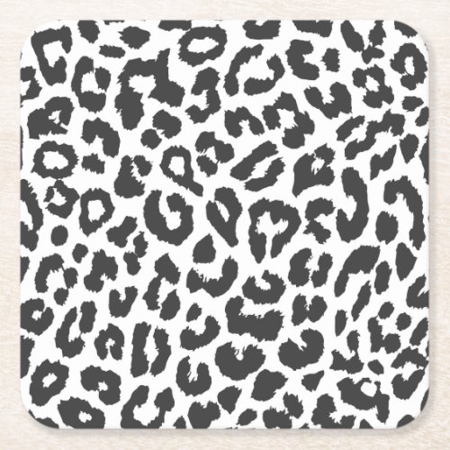 Black  White Leopard Print Animal Skin Patterns Square Paper Coaster