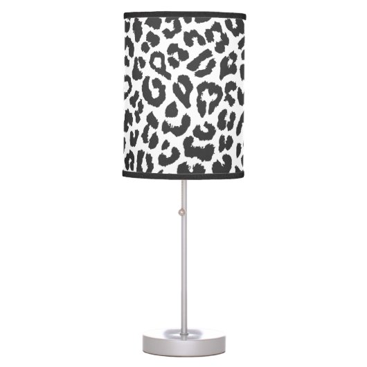Black & White Leopard Print Animal Skin Patterns Table Lamp (Front)