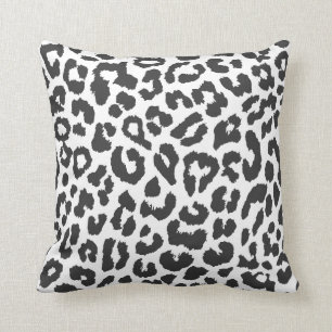 Black & White Leopard Print Animal Skin Patterns Throw Pillow