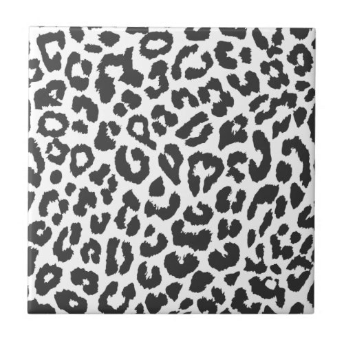 Black  White Leopard Print Animal Skin Patterns Tile