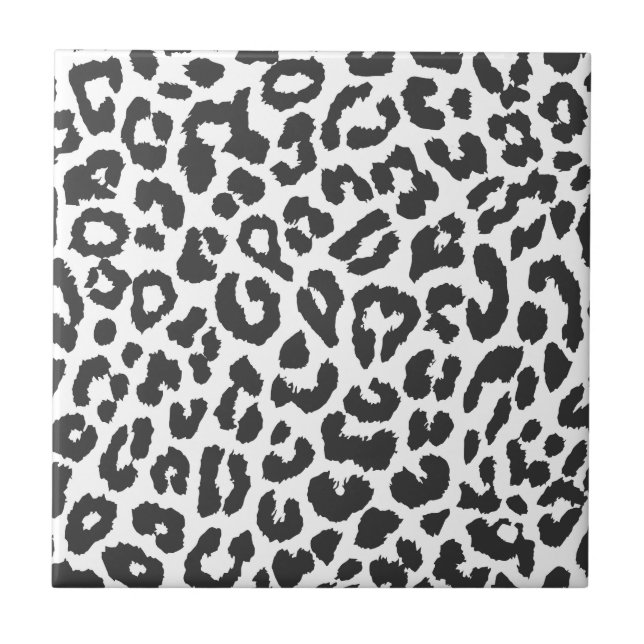 Black & White Leopard Print Animal Skin Patterns Tile (Front)