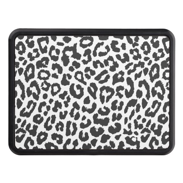 Black & White Leopard Print Animal Skin Patterns Tow Hitch Cover (Front)