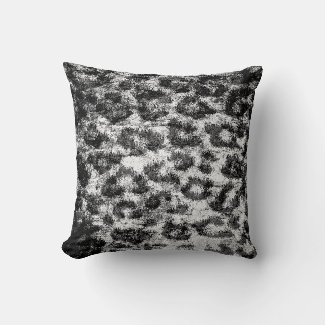 Black White Leopard Print Skin Fur Throw Pillow (Front)