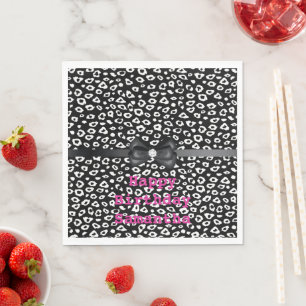 Black White Leopard Print with Bow Birthday Napkins