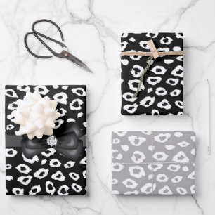 Black White Leopard Print with Bow Birthday Wrapping Paper Sheets