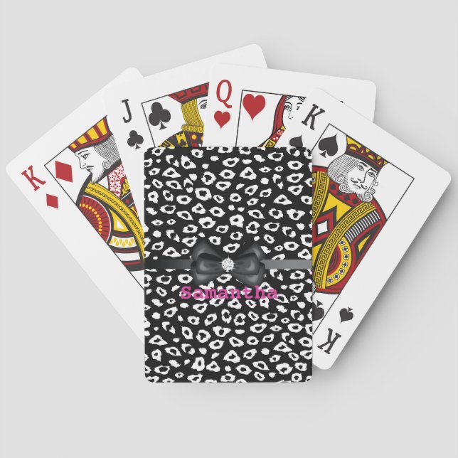 Black White Leopard Print with Bow Poker Cards (Back)