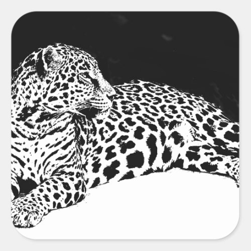 Black  White Leopard Square Sticker