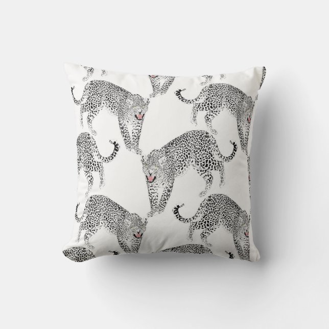 Black White Leopard Throw Pillow (Front)