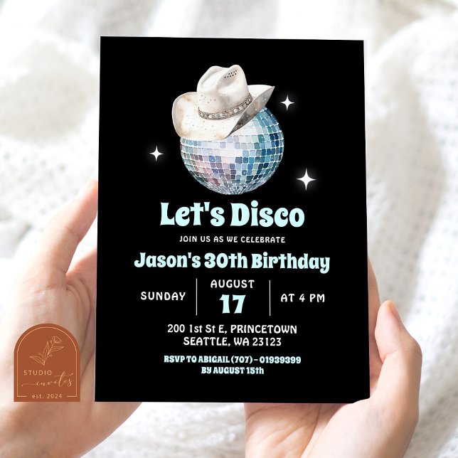 Black White Let's Disco Seventies Birthday Party Invitation (Creator Uploaded)