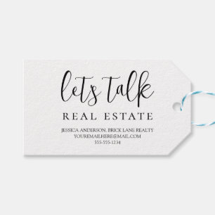Black White Let's Talk Real Estate Contact Info Gift Tags