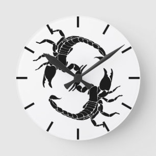 Black & White Letter S - Two Scorpions Round Clock