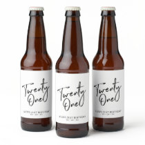 Black & White Lettering 21st Birthday Party Beer Bottle Label
