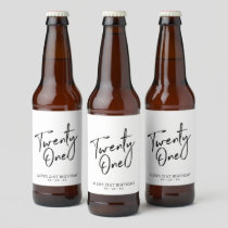 Black & White Lettering 21st Birthday Party Beer Bottle Label