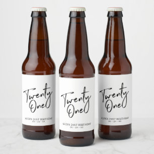 Black & White Lettering 21st Birthday Party Beer Bottle Label