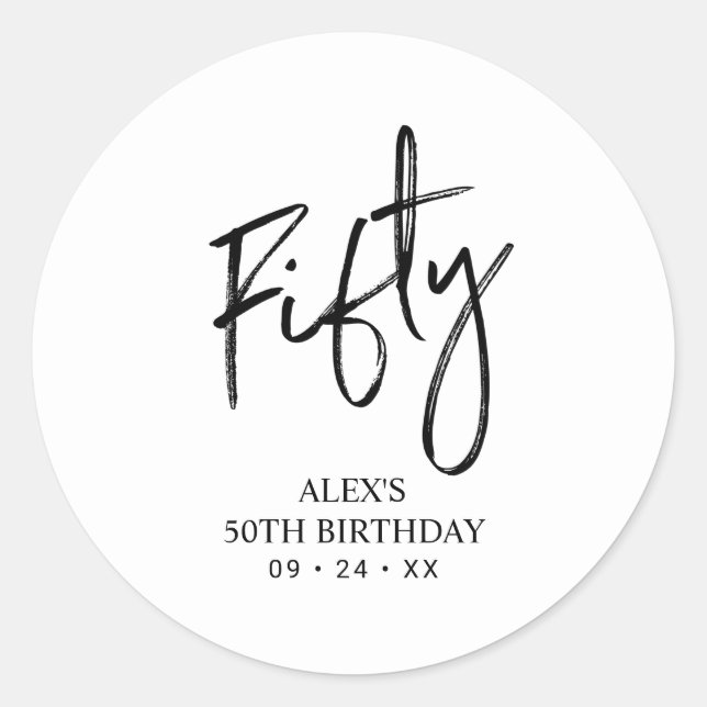 Black & White | Lettering Birthday Favor Thank you Classic Round Sticker (Front)