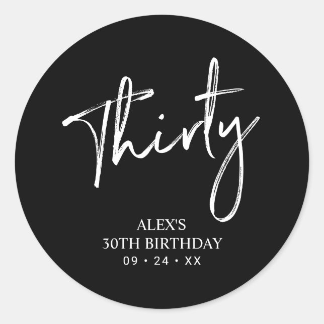 Black & White | Lettering Birthday Favor Thank you Classic Round Sticker (Front)