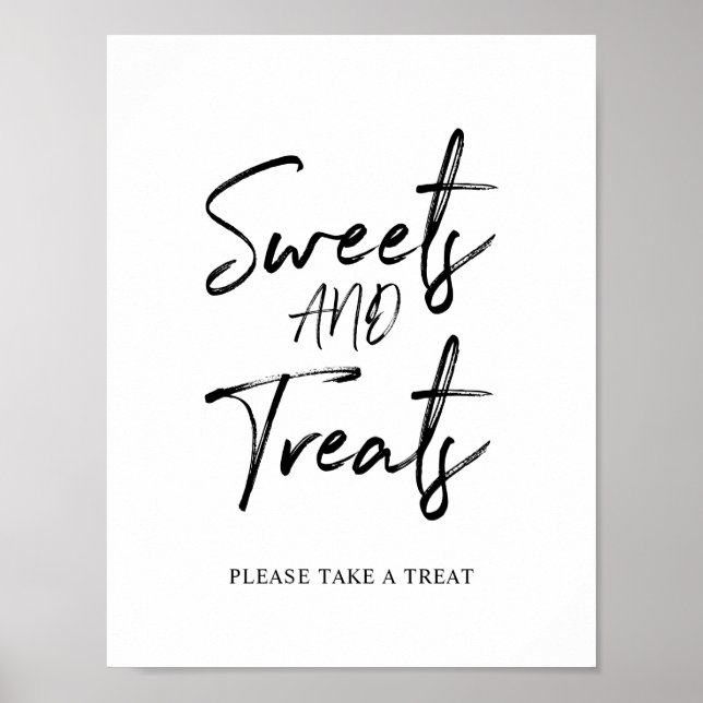 Black & White Lettering Sweets & Treats Party Sign (Front)