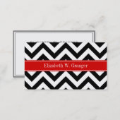 Black White LG Chevron Red Name Monogram Business Card (Front/Back)