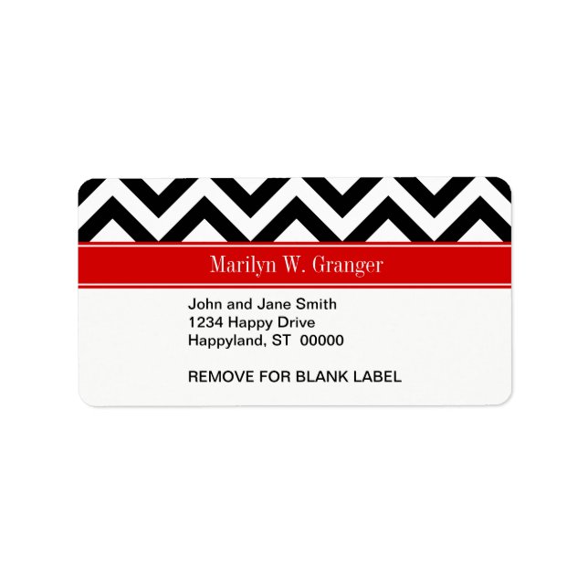 Black White LG Chevron Red Name Monogram Label (Front)