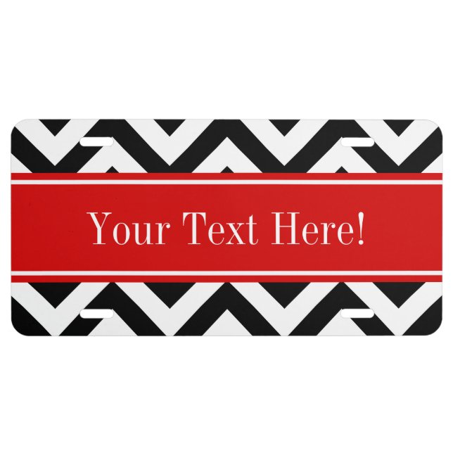 Black White LG Chevron Red Name Monogram License Plate (Front)