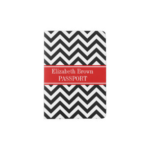 Black White LG Chevron Red Name Monogram Passport Holder