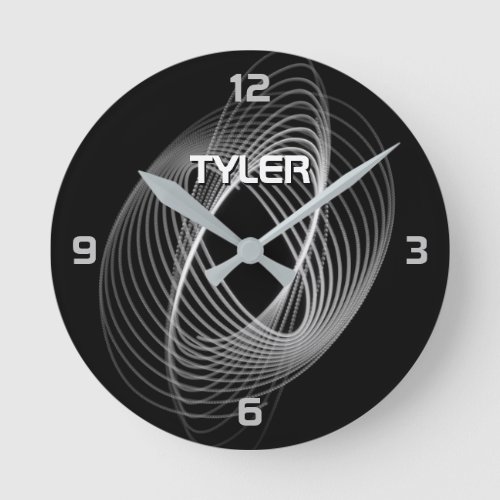 Black  White Light Spiral DIY Name in White Round Clock